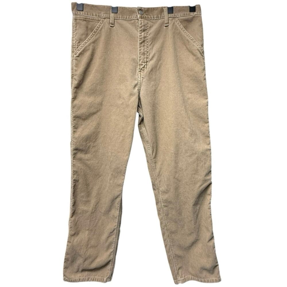 Carhartt Men’s Size 34x32 Tan Camel Corduroy Carpenter Work Pants Single Knee
